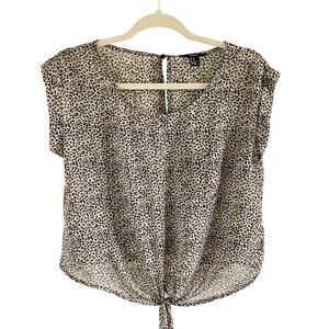 Leopard Animal Print Sheer Top Tie Front Blouse